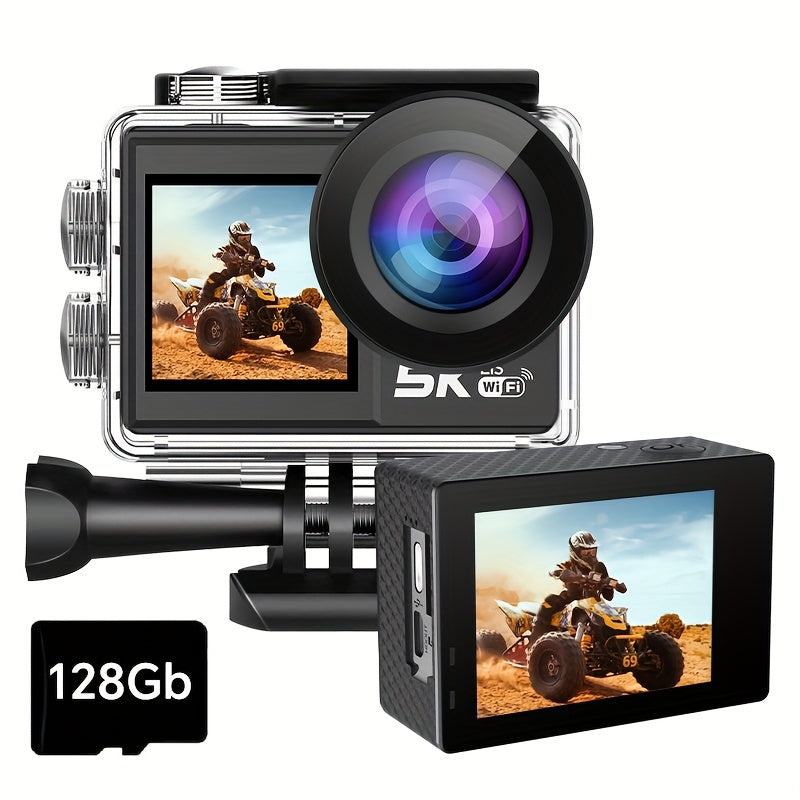 4K\u002F60FPS & 5K30FPS Action Camera with Dual Screen, High Quality Underwater Shooting, EIS Anti-Shake Stabilization, 170° Wide Angle, 5X Zoom, WiFi FPV for Helmet\u002FCamera, for bike\u002FVlogging\u002FTravel\u002FSurfing (-)