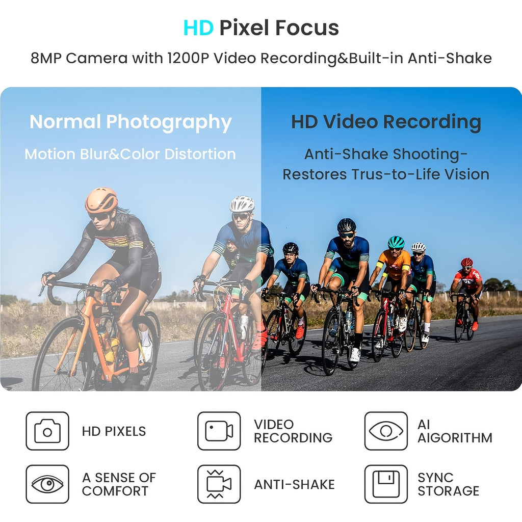Smart Glasses Equipped with an AI Sports Camera Featuring EIS And Gyroscopic Stabilization, Polarized Lenses for Cycling, Dual Microphones for Noise Reduction, 4GB of RAM, AI Glasses Powered by Chatgpt