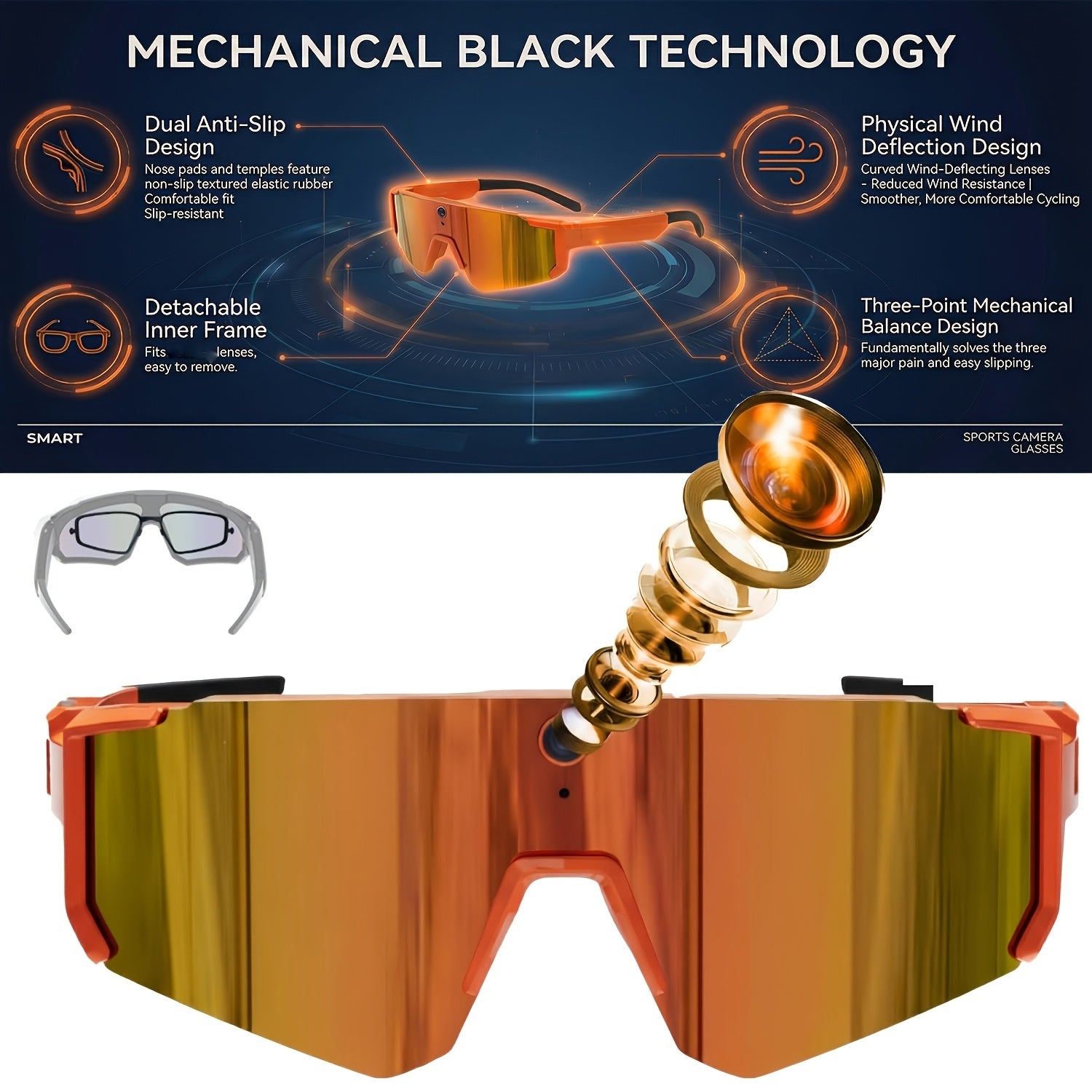 Smart Glasses Equipped with an AI Sports Camera Featuring EIS And Gyroscopic Stabilization, Polarized Lenses for Cycling, Dual Microphones for Noise Reduction, 4GB of RAM, AI Glasses Powered by Chatgpt