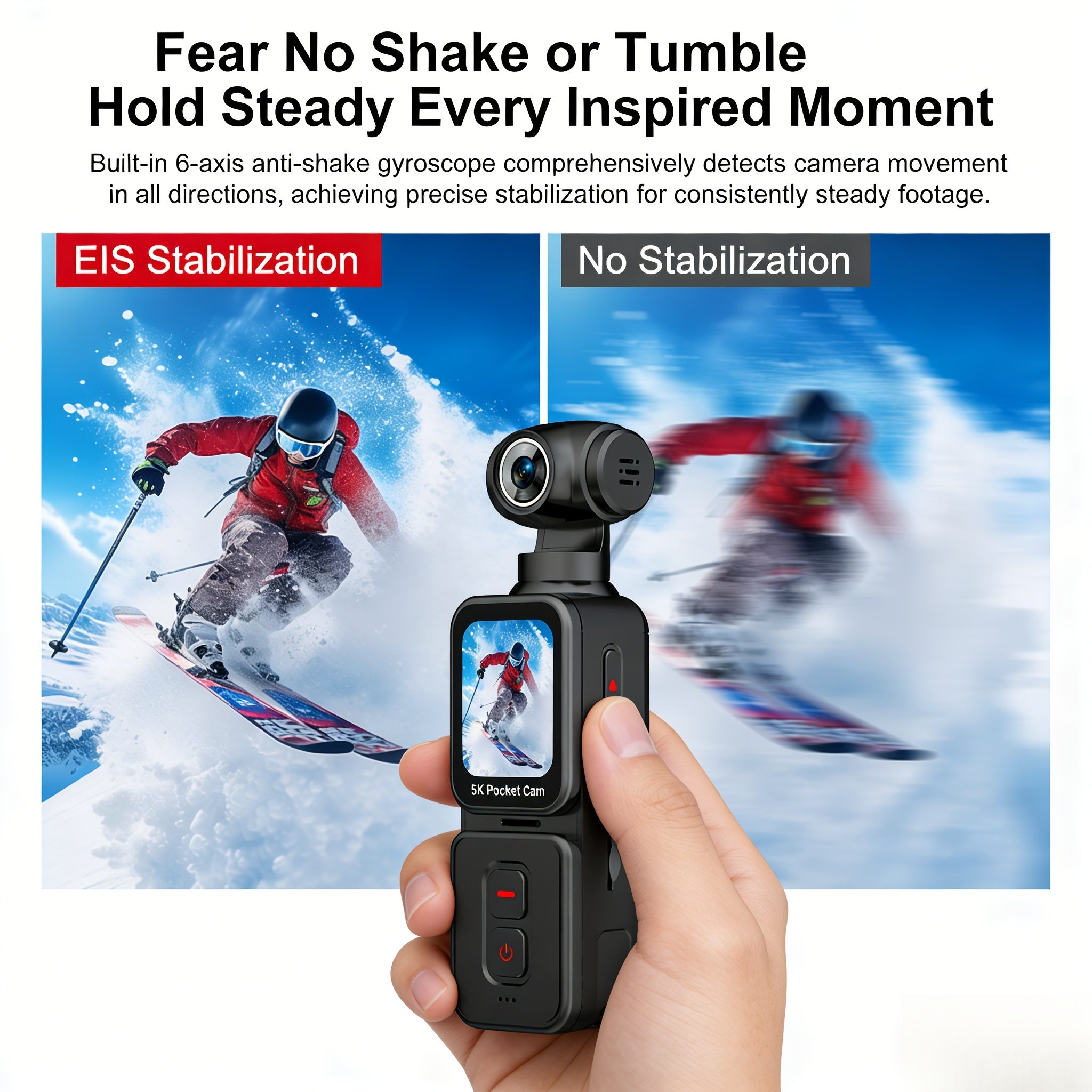 5K Ultra HD Handheld Sports Camera | 270° Flexible Tracking, Wide-Angle Lens, 1.69-Inch IPS Screen, Vertical And Horizontal Rotation, 100 Minutes of Battery Life, Includes 32G Memory Card | Ideal for Vlogging, Creative Shots, And Daily Recording