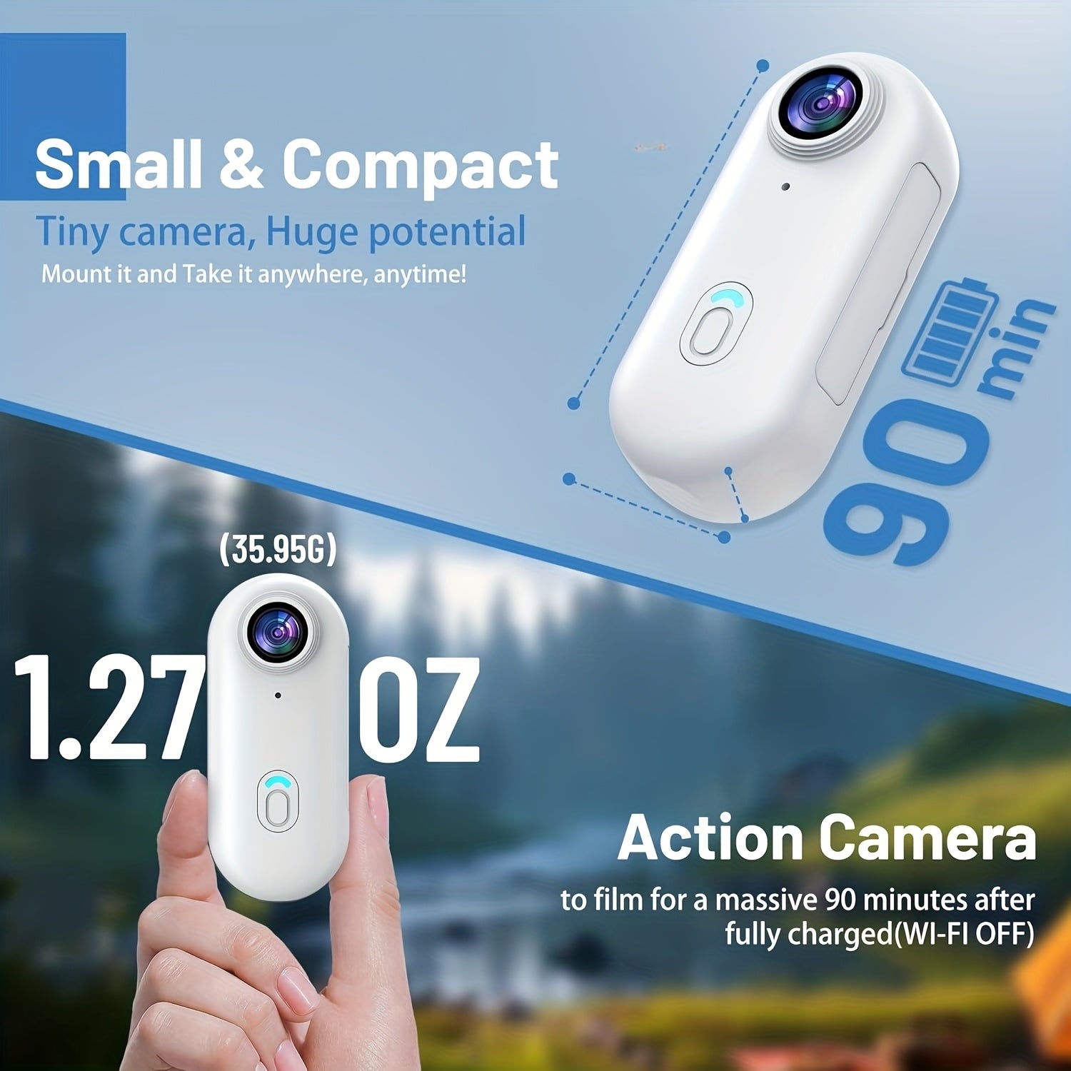 Mini WIFI Action Camera in 1080P\u002F4K UHD with 32&128GB Storage Options, Designed for Portability. This Wearable Video Recorder Comes with a Magnetic Lanyard, Helmet Mount, And Is Suitable for Biking, Motorcycling, Pet Activities, And Vlogging