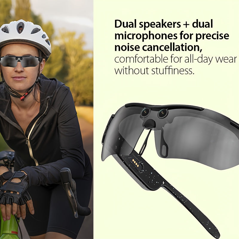 Brand New AI-powered Cycling Glasses with 8MP Ultra-high-definition Smart Vision, Perfect for Cycling, Driving, Hiking, Touring, Mountaineering, Adventure, Fishing, And Travel. Features Include A Built-in Microphone And Speaker, Voice Assistant