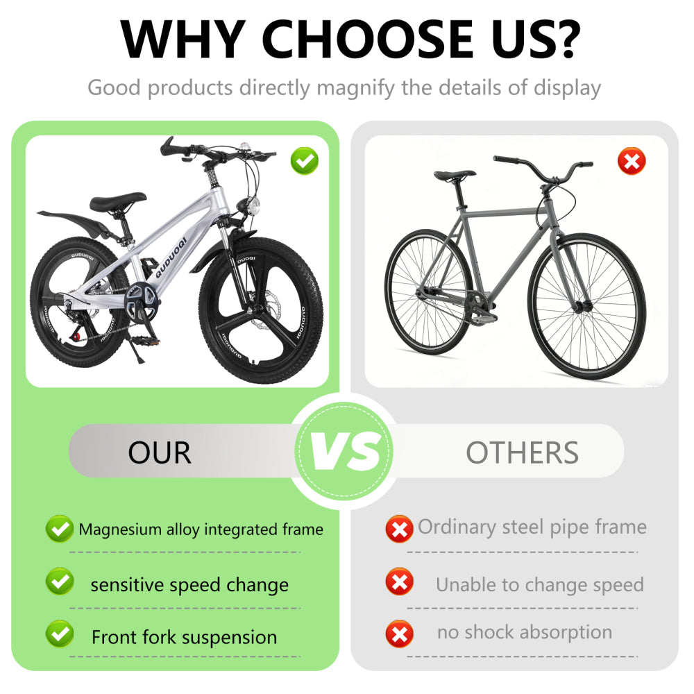 FKZNPJ 20-Inch Mountain Bicycle, 7-Speed Youth Bike Featuring a Magnesium Alloy Frame And One-Piece Wheels, Lightweight Bicycle for Boys And Girls