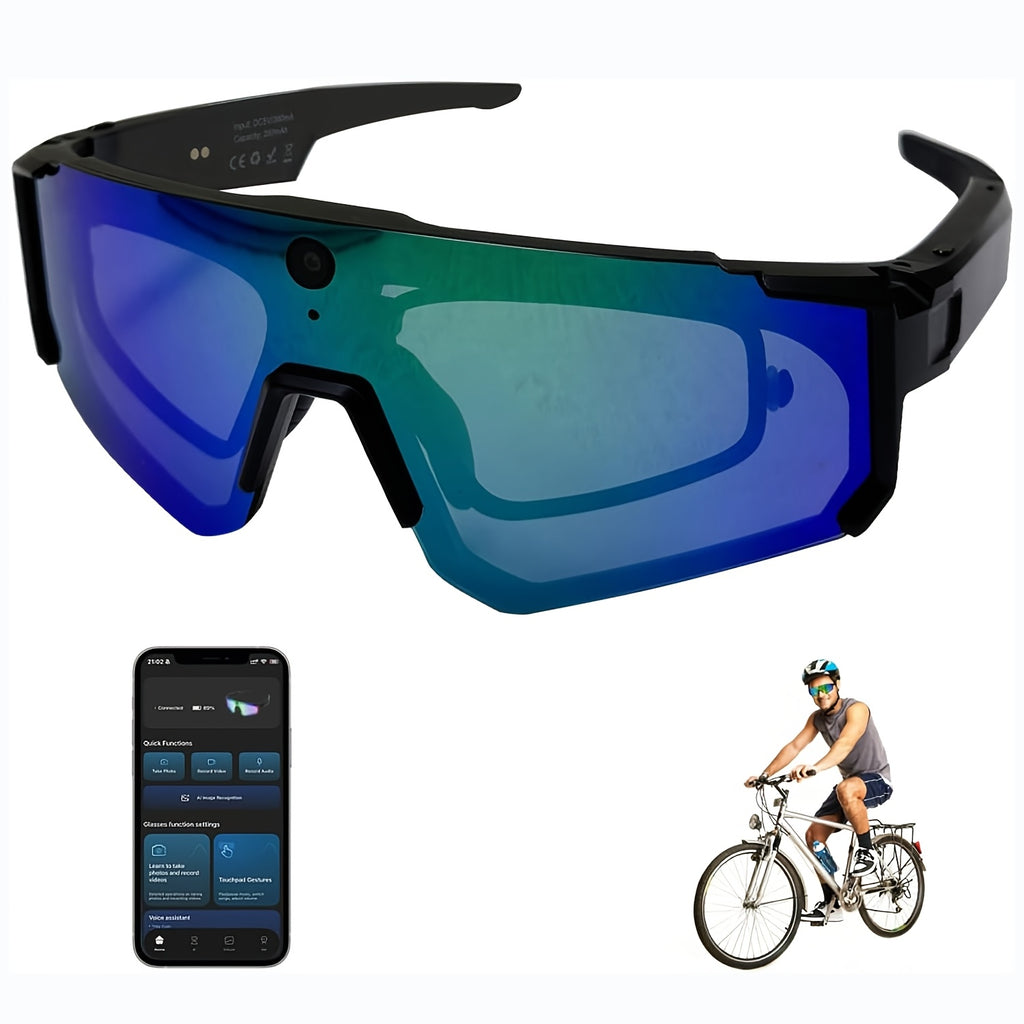 1 Camera Glasses for Men and Women | 8MP HD POV Photo\u002FVideo Recording with BT5.4, Built-in Storage, AI Smart Glasses for Sports, Baseball, |, TAC Lenses, TR Frame, Polarizer, Magnetic Charging