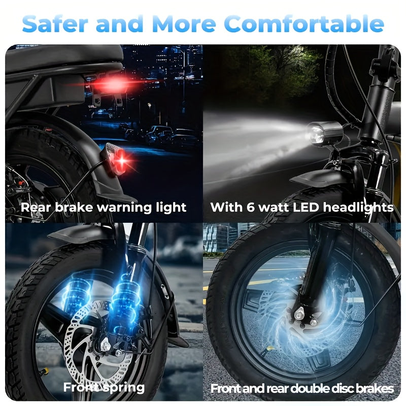 High-Performance Adult Electric Bicycle, Portable Design with a Foldable Feature, Equipped with a 500W Motor And a 48V 10Ah Battery, Reaching Speeds of 19.9 Miles Per Hour, Dual Disc Brakes, And a 14-Inch Electric Bike with Pedals