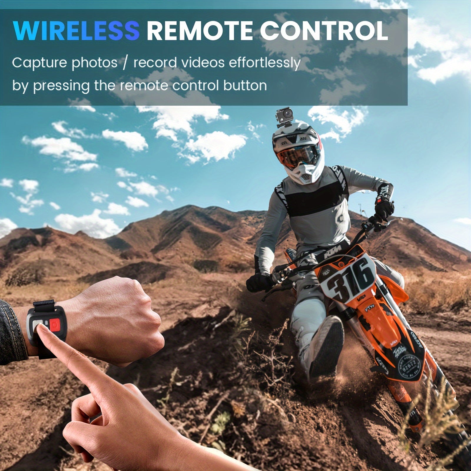 5K 30FPS Action Camera with EIS, Sports Camera, Includes 2 Batteries And a Remote Control, Black. Pre-Recording Wifi Camera with a 170° Field of View, Remote-Controlled Sports Cameras with Helmet Mount Accessory Kits