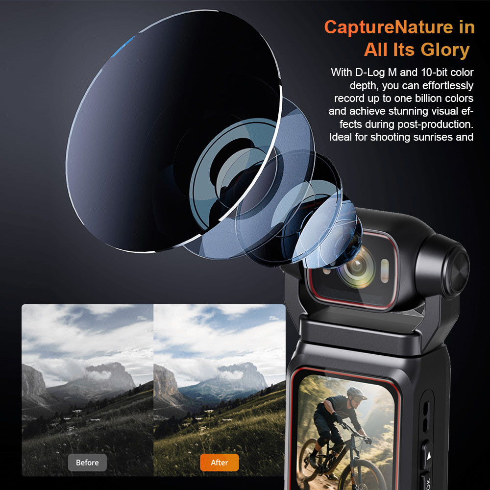 Portable HD Action Camera Extended Battery Life Vlogging Camera 180° Rotatable Lens Gyro Stabilizer Anti-Shake Ultimate Hand Feel Slow Motion Loop Recording