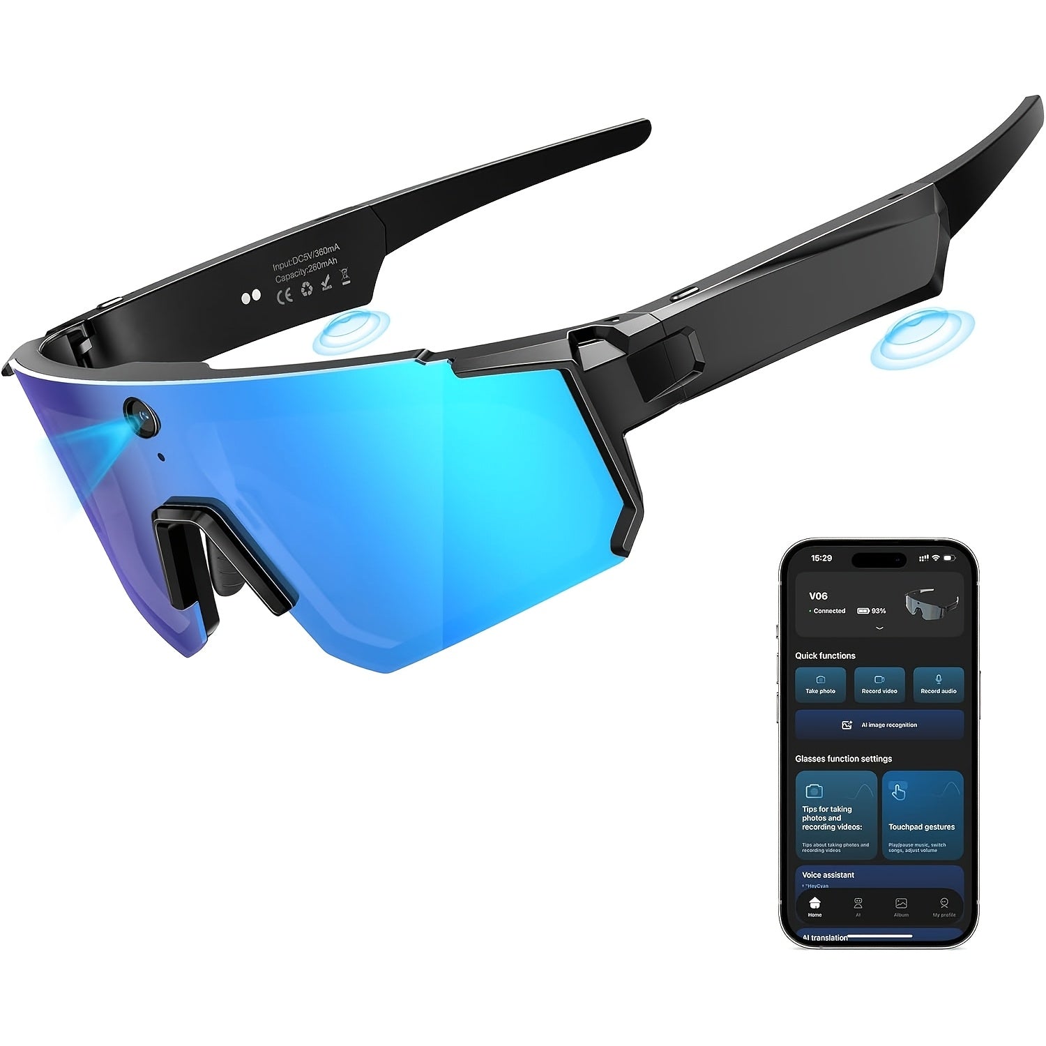 Smart Glasses Equipped with an AI Sports Camera Featuring EIS And Gyroscopic Stabilization, Polarized Lenses for Cycling, Dual Microphones for Noise Reduction, 4GB of RAM, AI Glasses Powered by Chatgpt
