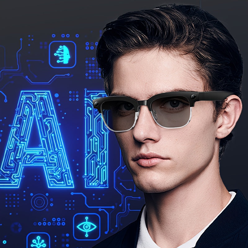 Brand New Half-rim Design - Bestselling AI Smart Glasses - Featuring Real-time Translation And Object Recognition, Open-back Design, Ultra-lightweight, Suitable for Outdoor Work, Travel, Business Use, Long Battery Life, Camping And Outdoor