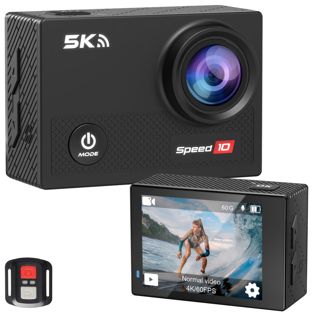 5K 30FPS Action Camera with EIS, Sports Camera, Includes 2 Batteries And a Remote Control, Black. Pre-Recording Wifi Camera with a 170° Field of View, Remote-Controlled Sports Cameras with Helmet Mount Accessory Kits