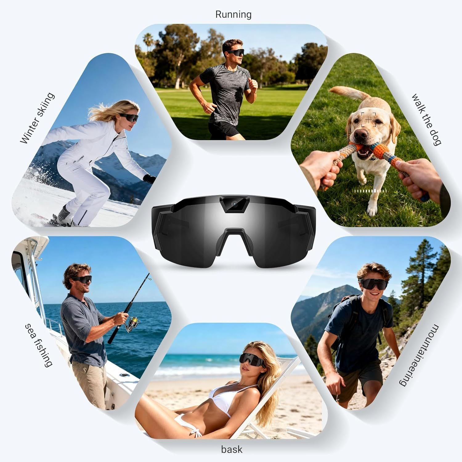 Smart Camera Glasses for Action Sports, HD Video Recording Glasses with 64GB Memory, Action Audio Camera Sunglasses for Men Women Outdoor (Black)
