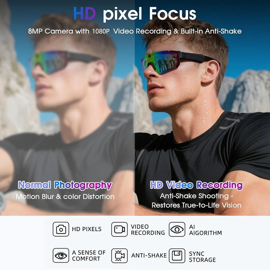 1 Camera Glasses for Men and Women | 8MP HD POV Photo\u002FVideo Recording with BT5.4, Built-in Storage, AI Smart Glasses for Sports, Baseball, |, TAC Lenses, TR Frame, Polarizer, Magnetic Charging