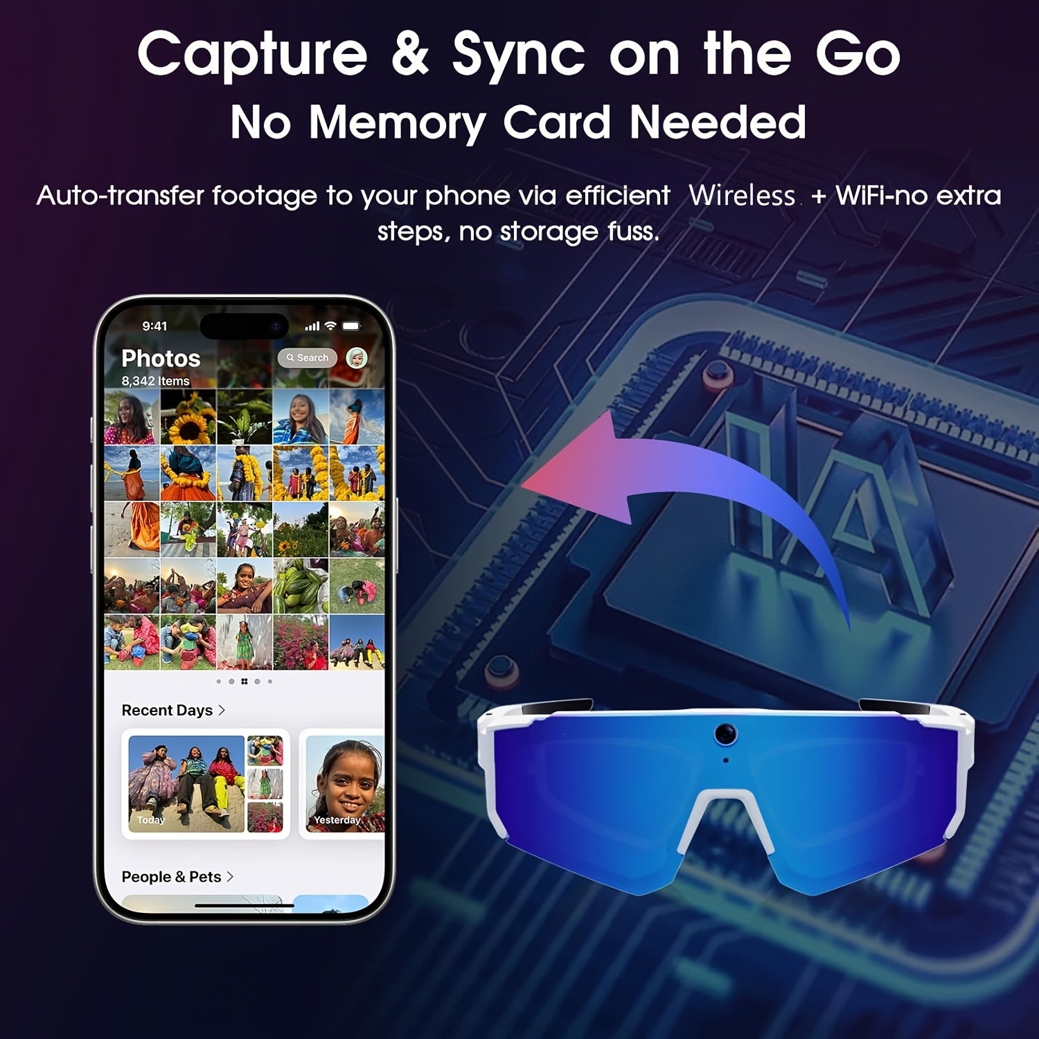 Smart Glasses Equipped with an AI Sports Camera Featuring EIS And Gyroscopic Stabilization, Polarized Lenses for Cycling, Dual Microphones for Noise Reduction, 4GB of RAM, AI Glasses Powered by Chatgpt