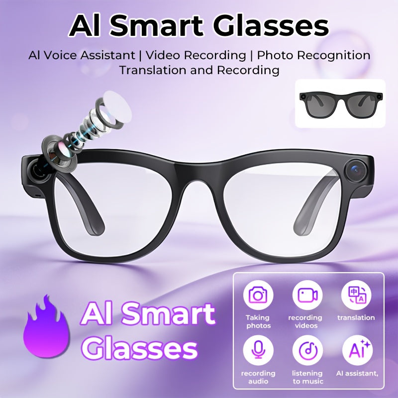 AI Smart Glasses 2026 | New Smart Wireless AI Glasses with Photo Camera Recording, Wireless Music, Real-time Translation, Object Recognition, Ear Audio, Ultra-light Design, Strong Outdoor Cycling Work Travel Business Scene Super Long Endurance