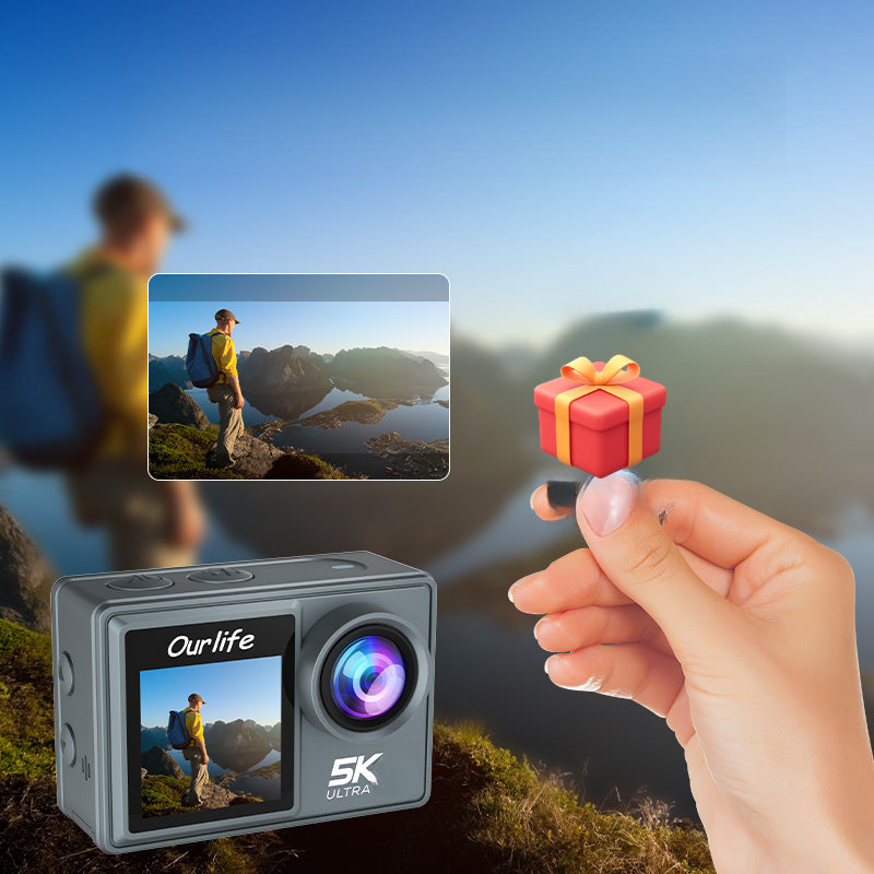 This Is a 5K Ultra HD Action Camera Featuring a 170° Wide-Angle Lens, Dual Screens on The Front And Back, Capable of Capturing 5K Video at 30 Frames Per Second, with 24 Megapixels, Image Stabilization, 4X Zoom, Automatic Photo Capture