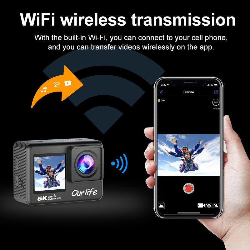 5K HD Dual-Lens Action Camera Featuring Front And Rear Recording with Anti-Shake Technology, Ideal for Motorcycle Riding, Equipped with a Large Touchscreen for Enhanced Video Clarity - an Excellent Gift for Capturing Videos And Images