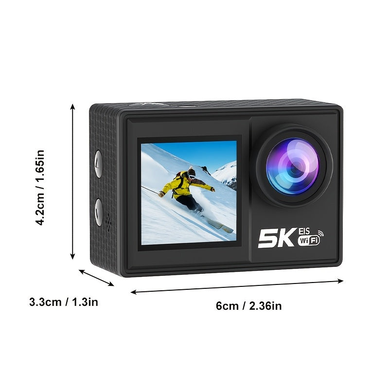 4K\u002F60FPS & 5K30FPS Action Camera with Dual Screen, High Quality Underwater Shooting, EIS Anti-Shake Stabilization, 170° Wide Angle, 5X Zoom, WiFi FPV for Helmet\u002FCamera, for bike\u002FVlogging\u002FTravel\u002FSurfing (-)