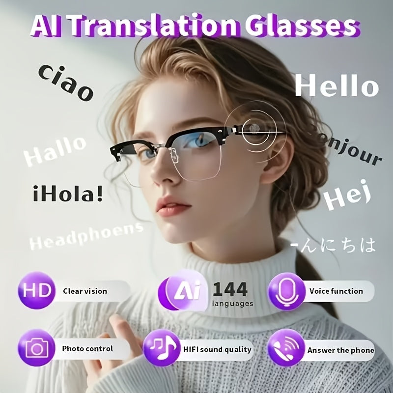 AI Smart Glasses 2026 | New Smart Wireless AI Glasses with Photo Camera Recording, Wireless Music, Real-time Translation, Object Recognition, Ear Audio, Ultra-light Design, Strong Outdoor Cycling Work Travel Business Scene Super Long Endurance