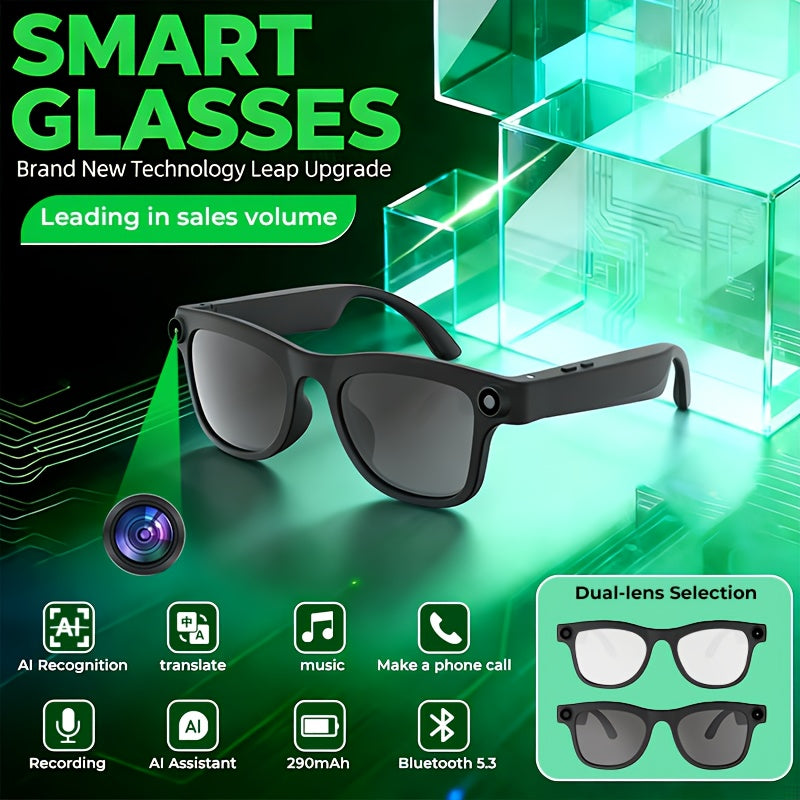 AI Smart Glasses 2026 | New Smart Wireless AI Glasses with Photo Camera Recording, Wireless Music, Real-time Translation, Object Recognition, Ear Audio, Ultra-light Design, Strong Outdoor Cycling Work Travel Business Scene Super Long Endurance