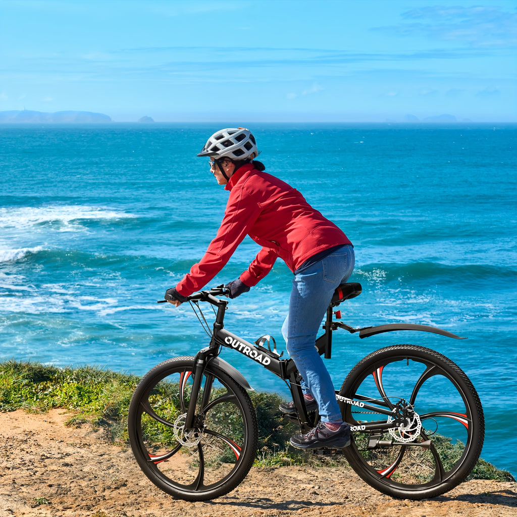 26 Inch Adult Folding Bikes\u002FMountain Bikes, 21 Speeds Mountain Bicycles with Full Suspension, Dual Disc Brake, High Carbon Steel Frame, Foldable Bike for Men\u002FWomen\u002FTeen (Black&Orange)