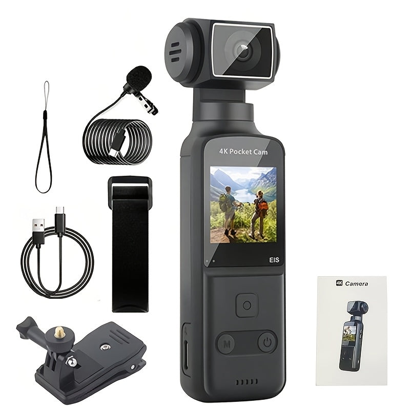 1pc 4K Action Camera, Camcorder, Live Camera, Pocket Camera 270 Degree Rotary Lens Portable Outdoor Cycling HD USB Rechargeable 270 Degree Rotary Camera, 1.33 \