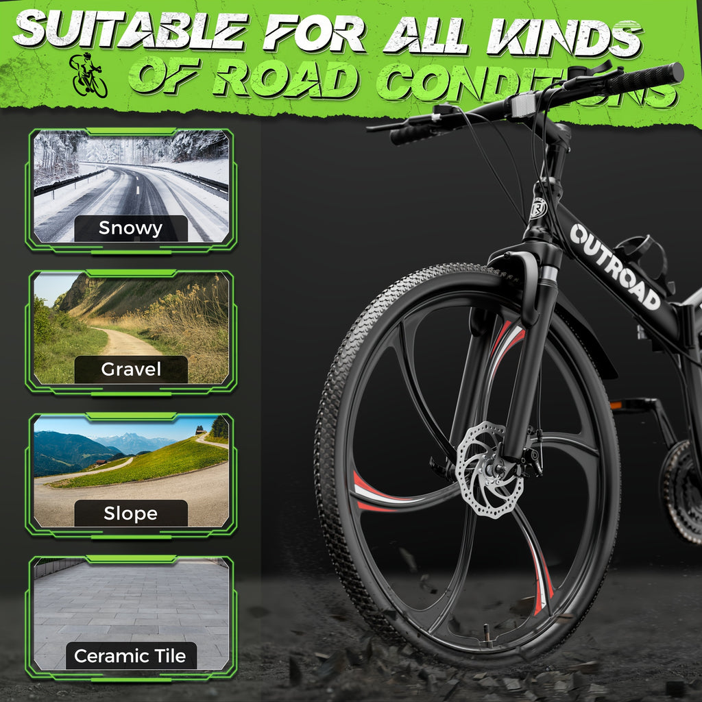 26 Inch Adult Folding Bikes\u002FMountain Bikes, 21 Speeds Mountain Bicycles with Full Suspension, Dual Disc Brake, High Carbon Steel Frame, Foldable Bike for Men\u002FWomen\u002FTeen (Black&Orange)