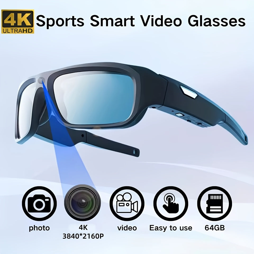 4K Smart Eyewear with Camera, Outdoor Video Glasses, Includes 64GB Memory Card, Ideal for Sports, Hiking, Biking, Traveling, And Driving