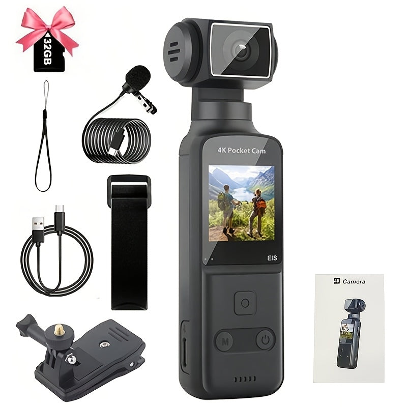 1pc 4K Action Camera, Camcorder, Live Camera, Pocket Camera 270 Degree Rotary Lens Portable Outdoor Cycling HD USB Rechargeable 270 Degree Rotary Camera, 1.33 \