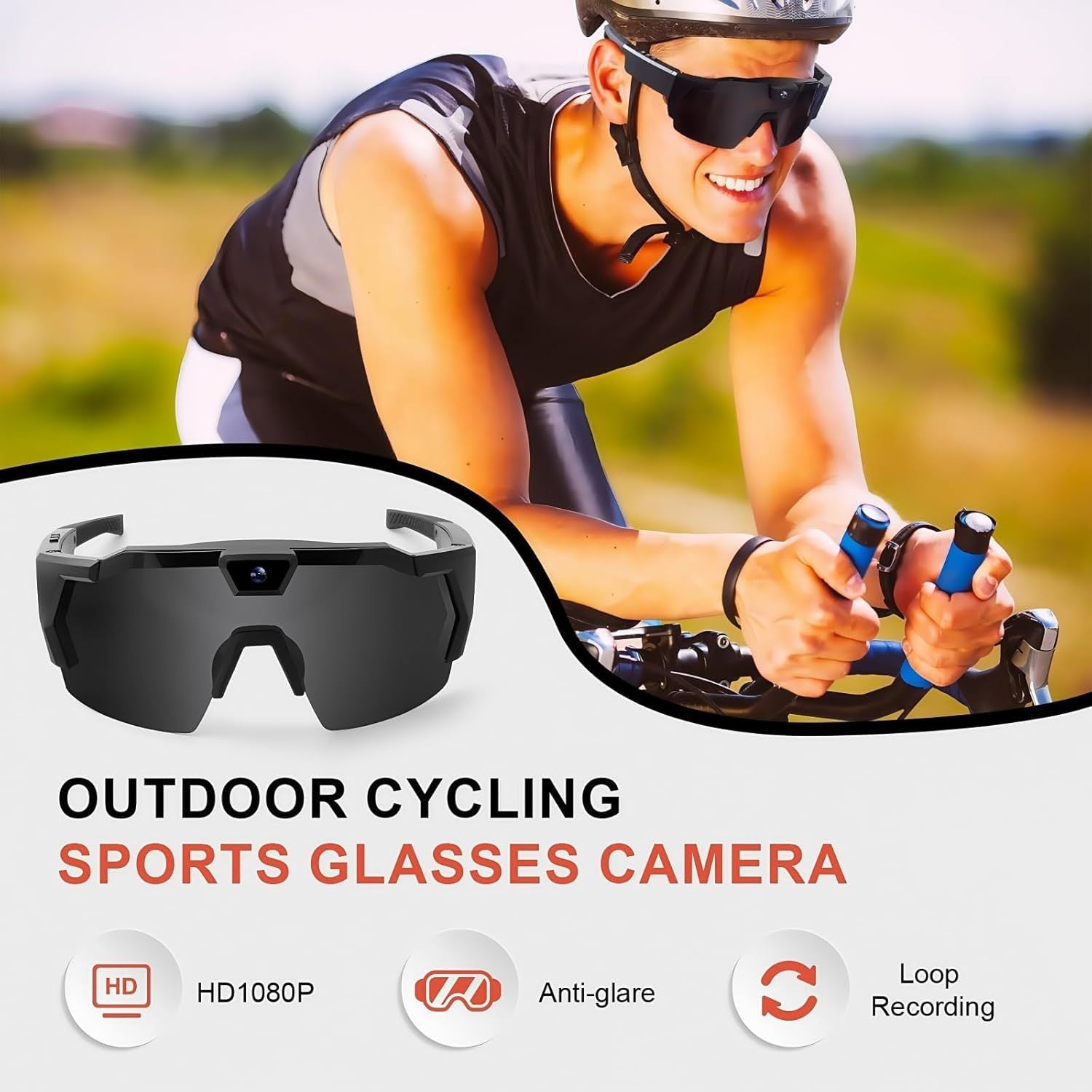 Smart Camera Glasses for Action Sports, HD Video Recording Glasses with 64GB Memory, Action Audio Camera Sunglasses for Men Women Outdoor (Black)