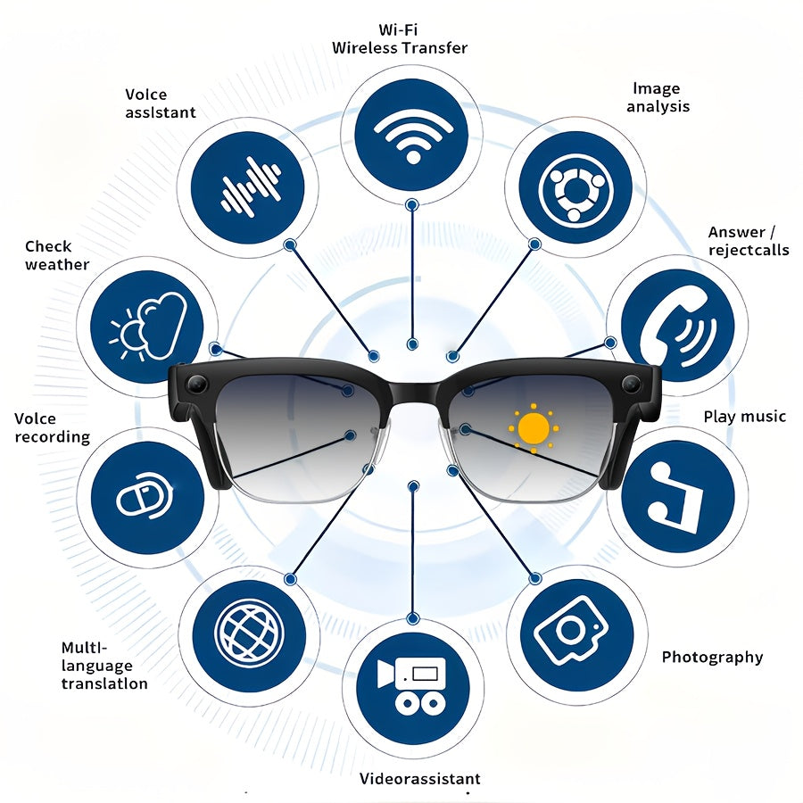 Valentine'S Day Present: Half-Rimmed 4K Camera Glasses Featuring AI Smart Technology for Real-Time Translation And Object Recognition, Open-Ear Audio, a Lightweight Design, And a Battery Life of Up to 8 Hours, Perfect for Outdoor Cycling, Work
