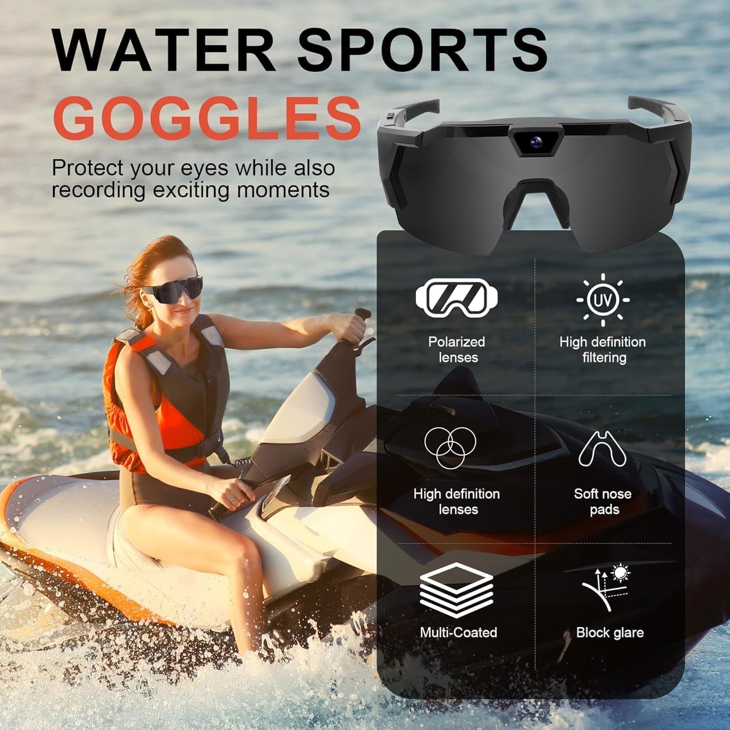 Extreme Sports Smart Glasses, Hands-Free POV Recording Sunglasses for Outdoor Sports Hiking Cycling Camping 64GB 4K HD with Storage Case
