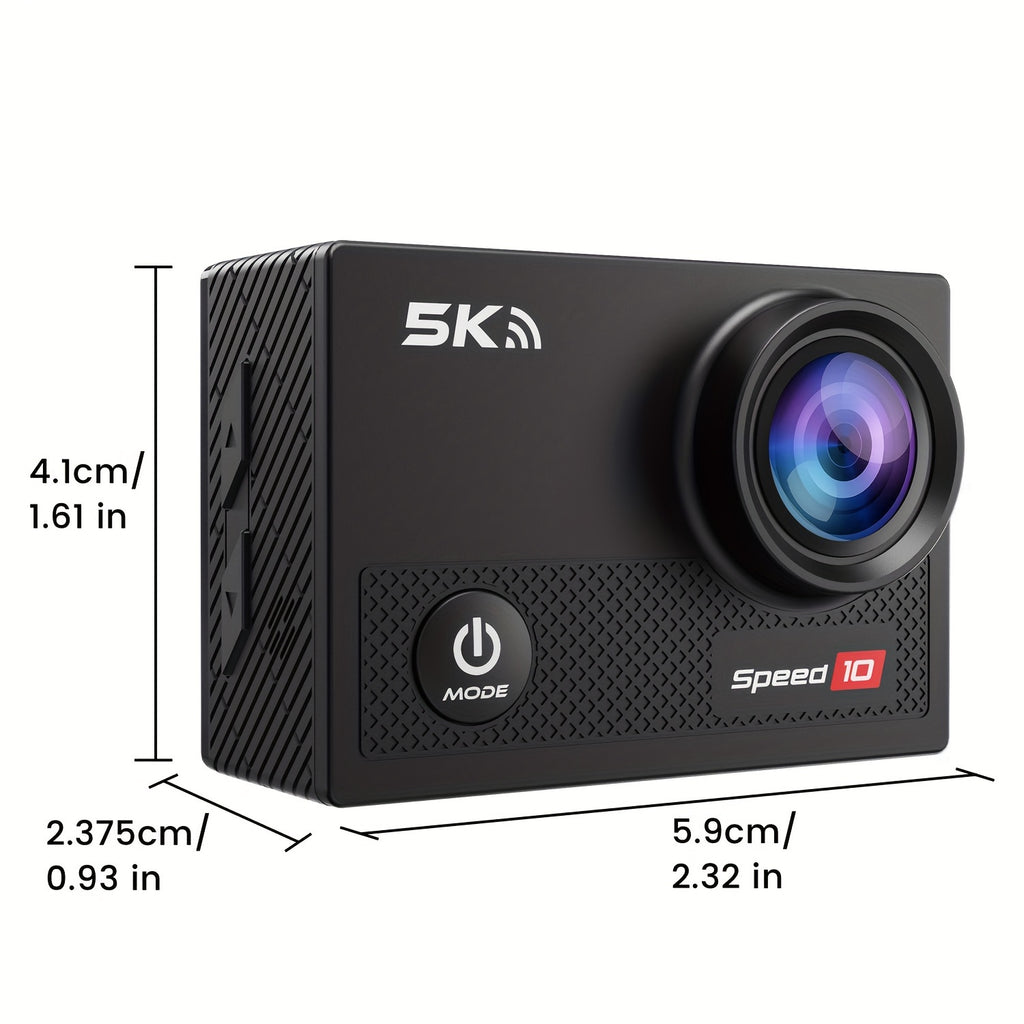 5K 30FPS Action Camera with EIS, Sports Camera, Includes 2 Batteries And a Remote Control, Black. Pre-Recording Wifi Camera with a 170° Field of View, Remote-Controlled Sports Cameras with Helmet Mount Accessory Kits