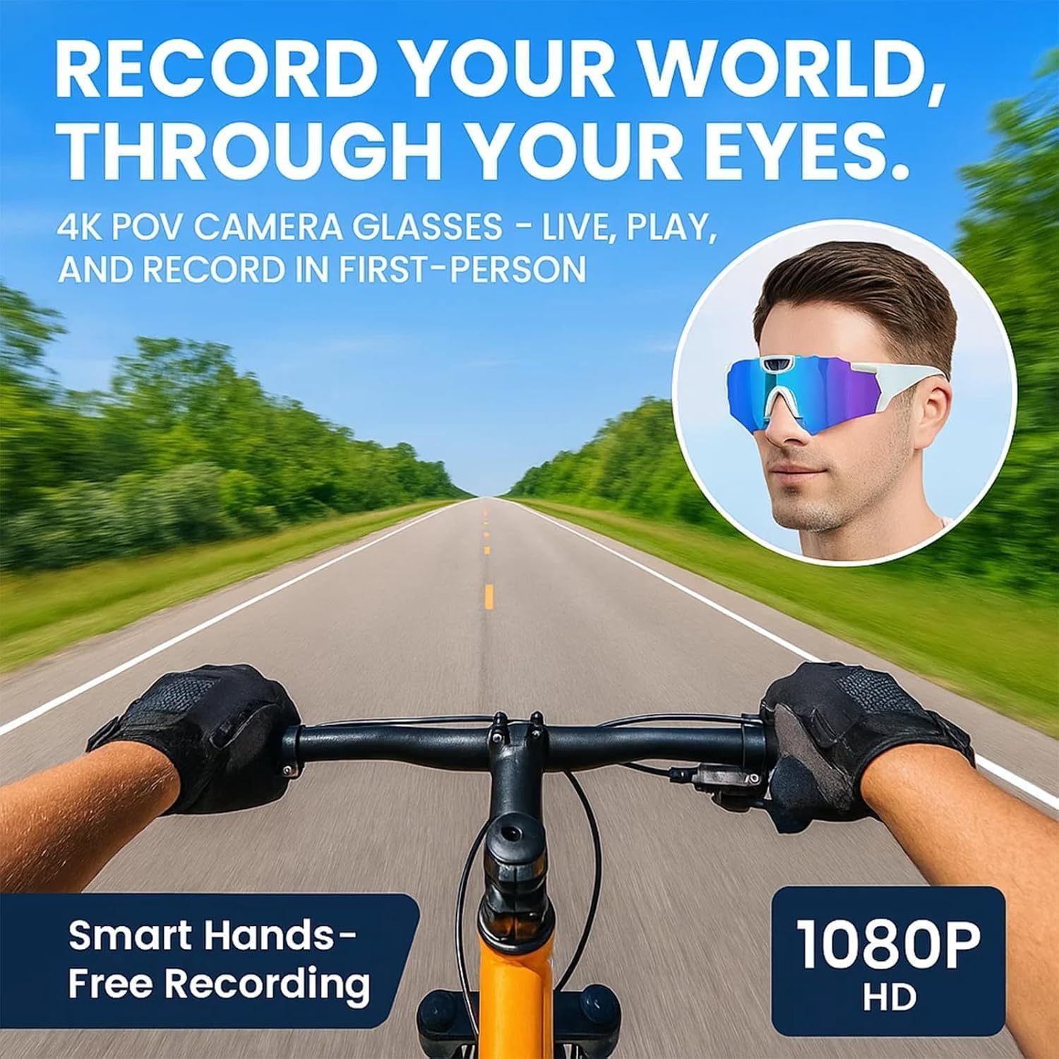 Extreme Sports Smart Glasses, Hands-Free POV Recording Sunglasses for Outdoor Sports Hiking Cycling Camping 64GB 4K HD with Storage Case