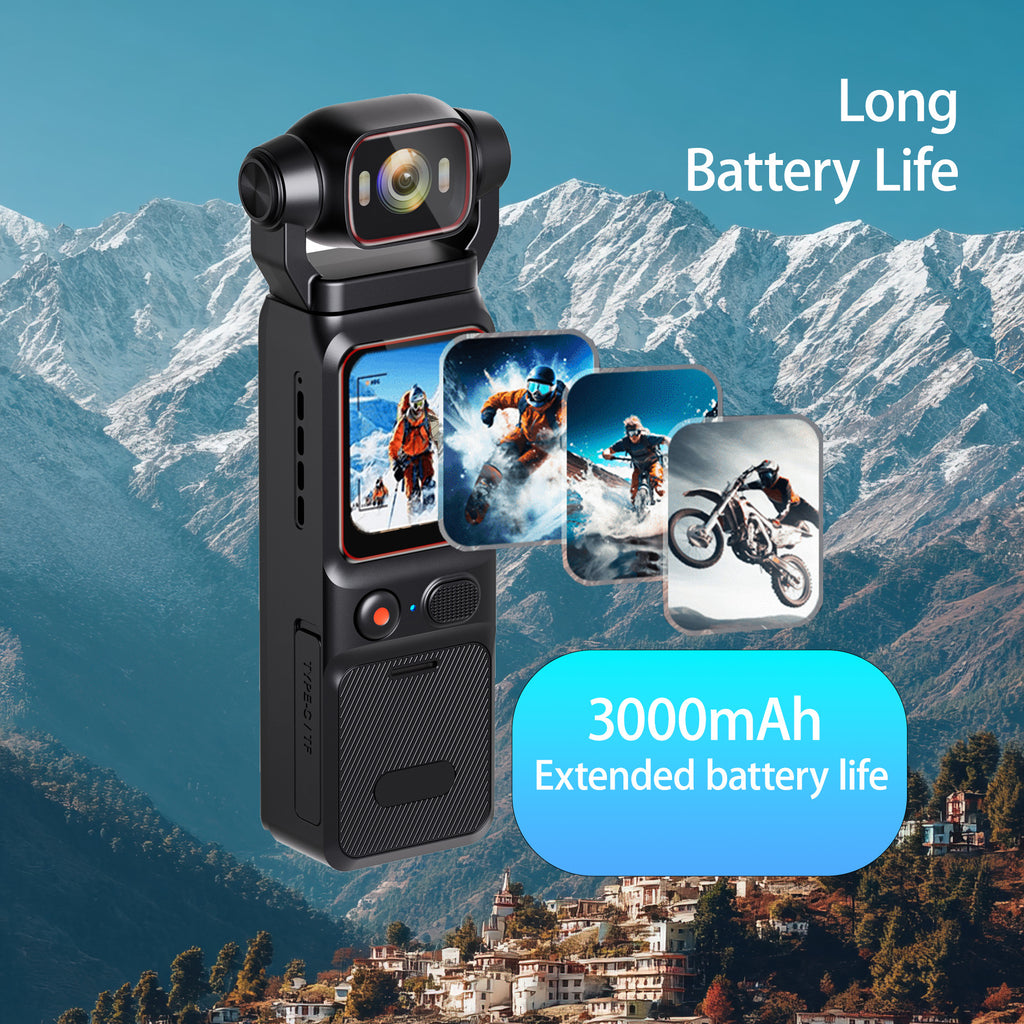 Portable HD Action Camera Extended Battery Life Vlogging Camera 180° Rotatable Lens Gyro Stabilizer Anti-Shake Ultimate Hand Feel Slow Motion Loop Recording
