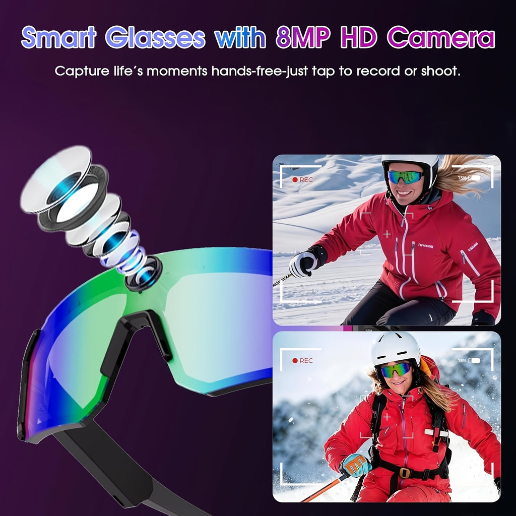 1 Camera Glasses for Men and Women | 8MP HD POV Photo\u002FVideo Recording with BT5.4, Built-in Storage, AI Smart Glasses for Sports, Baseball, |, TAC Lenses, TR Frame, Polarizer, Magnetic Charging