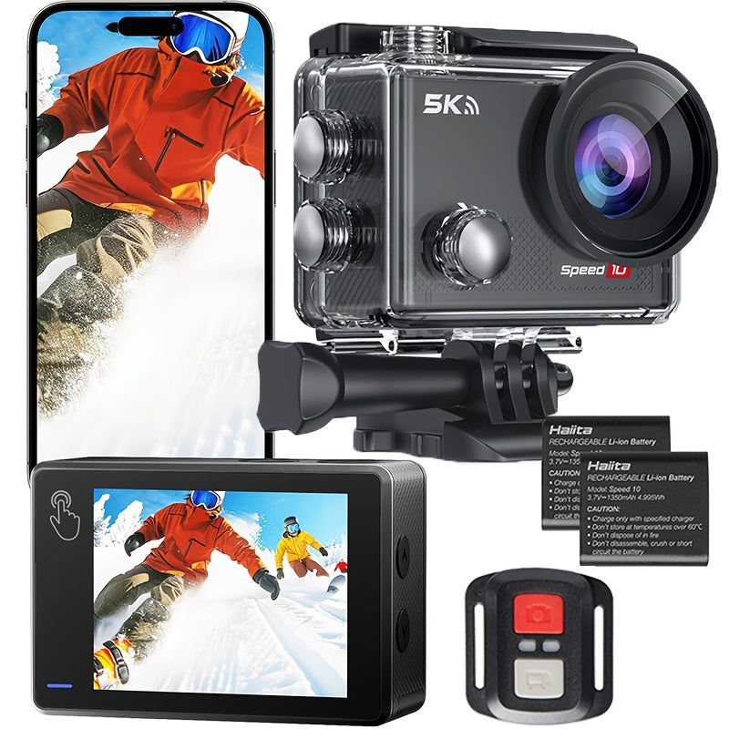 5K 30FPS Action Camera with EIS, Sports Camera, Includes 2 Batteries And a Remote Control, Black. Pre-Recording Wifi Camera with a 170° Field of View, Remote-Controlled Sports Cameras with Helmet Mount Accessory Kits