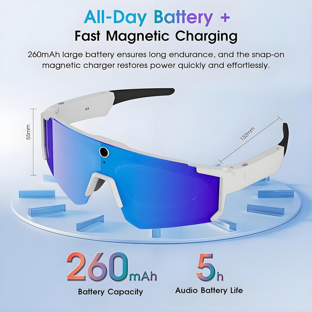 Smart Glasses Equipped with an AI Sports Camera Featuring EIS And Gyroscopic Stabilization, Polarized Lenses for Cycling, Dual Microphones for Noise Reduction, 4GB of RAM, AI Glasses Powered by Chatgpt