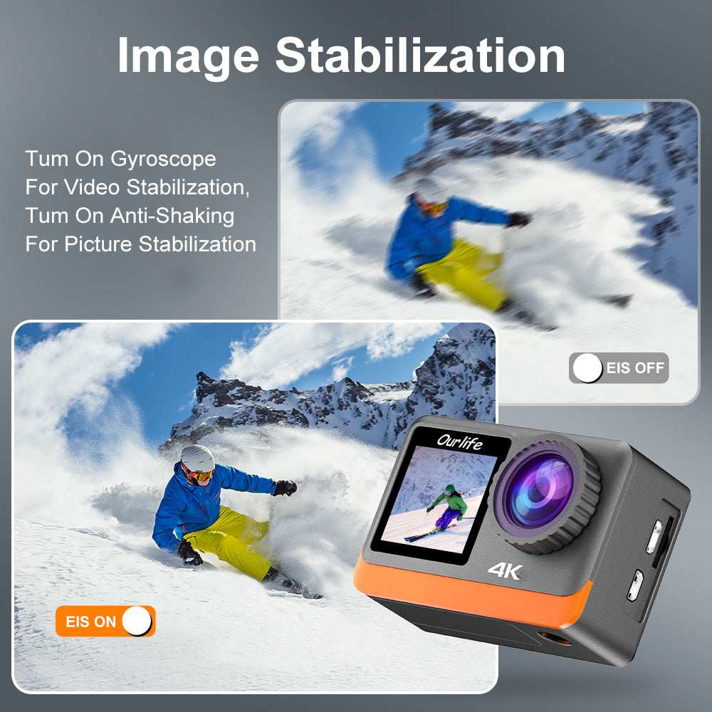 HD Action Camera 4K Ultra HD Camera, 170° Wide-Angle Lens, Dual Screens on Front And Back, 5K + 30 FPS + 24 MP + Image Stabilization, 4X Zoom, Auto Photo Capture, Burst Mode, And Timer Shooting. Ideal for Climbing And Biking, Without Battery