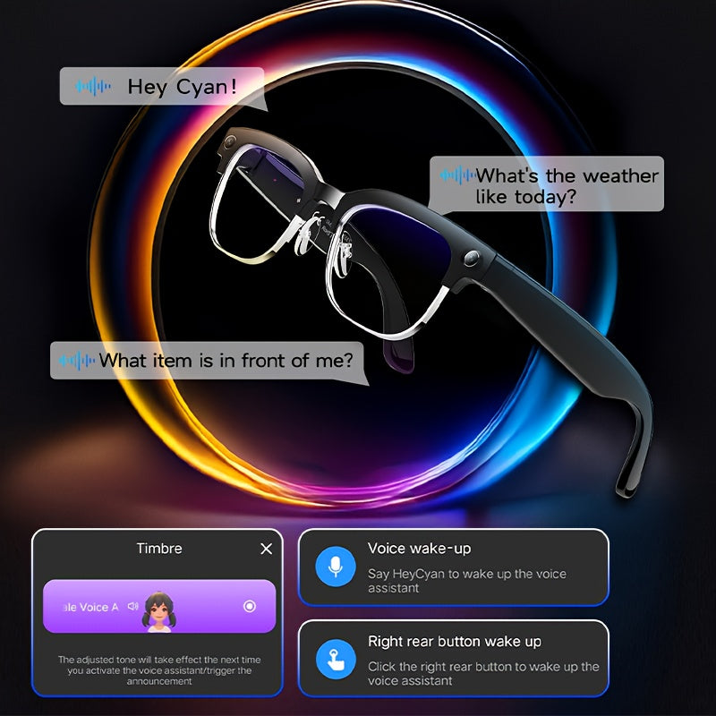 Brand New Half-rim Design - Bestselling AI Smart Glasses - Featuring Real-time Translation And Object Recognition, Open-back Design, Ultra-lightweight, Suitable for Outdoor Work, Travel, Business Use, Long Battery Life, Camping And Outdoor