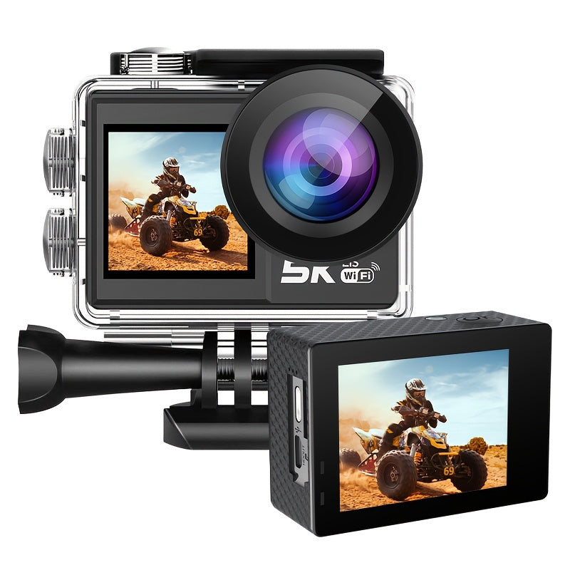 4K\u002F60FPS & 5K30FPS Action Camera with Dual Screen, High Quality Underwater Shooting, EIS Anti-Shake Stabilization, 170° Wide Angle, 5X Zoom, WiFi FPV for Helmet\u002FCamera, for bike\u002FVlogging\u002FTravel\u002FSurfing (-)