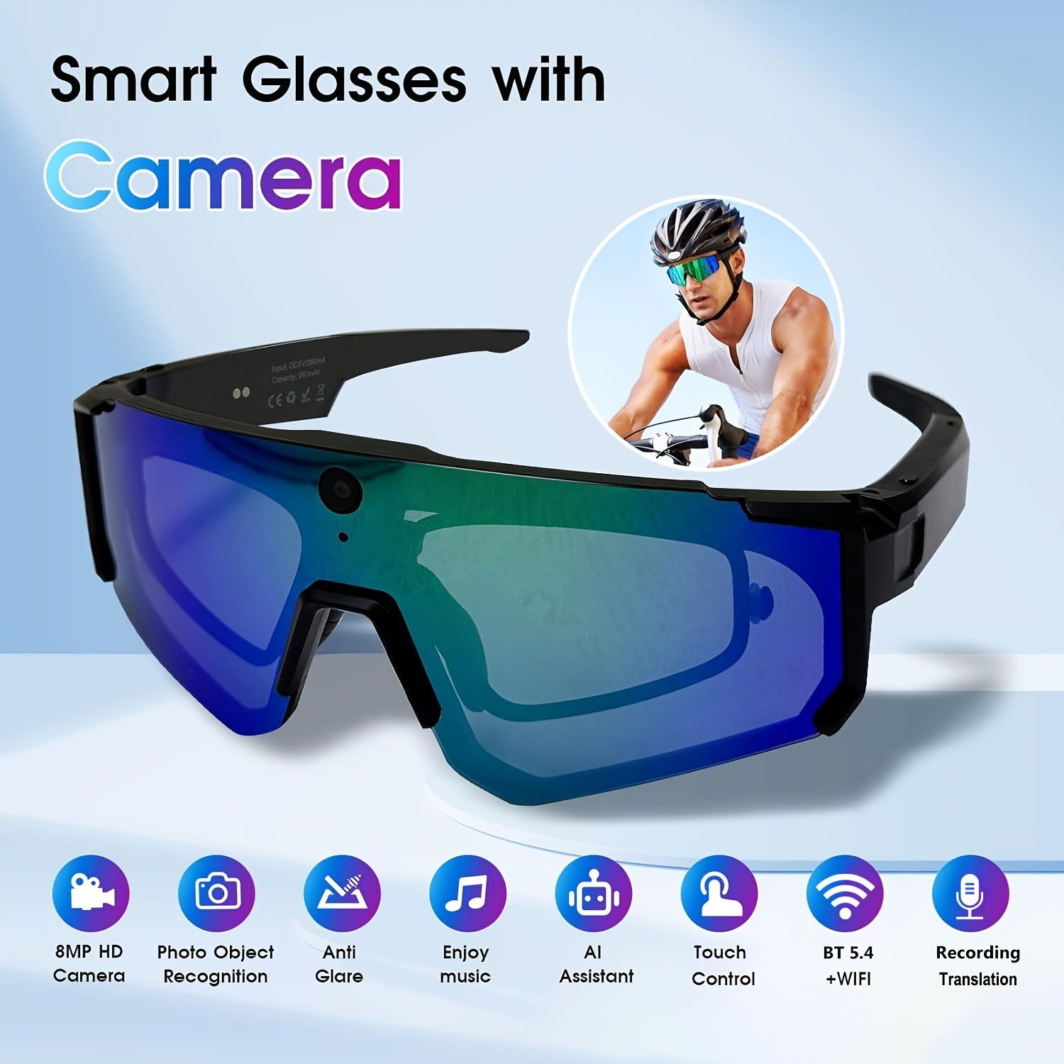 1 Camera Glasses for Men and Women | 8MP HD POV Photo\u002FVideo Recording with BT5.4, Built-in Storage, AI Smart Glasses for Sports, Baseball, |, TAC Lenses, TR Frame, Polarizer, Magnetic Charging
