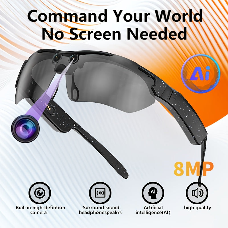 Brand New AI-powered Cycling Glasses with 8MP Ultra-high-definition Smart Vision, Perfect for Cycling, Driving, Hiking, Touring, Mountaineering, Adventure, Fishing, And Travel. Features Include A Built-in Microphone And Speaker, Voice Assistant