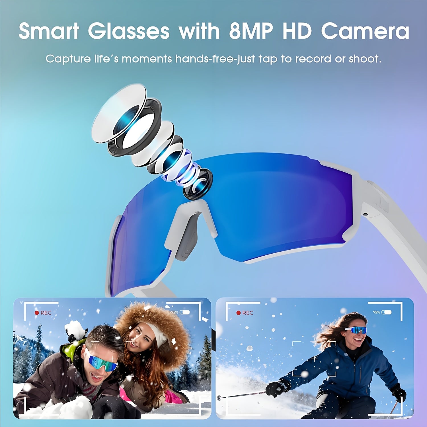 Smart Glasses Equipped with an AI Sports Camera Featuring EIS And Gyroscopic Stabilization, Polarized Lenses for Cycling, Dual Microphones for Noise Reduction, 4GB of RAM, AI Glasses Powered by Chatgpt