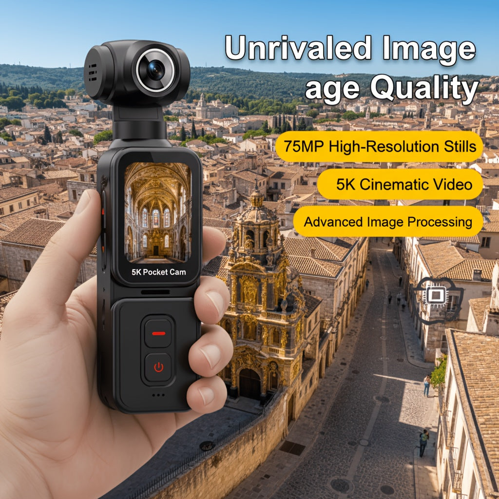 5K Ultra HD Handheld Sports Camera | 270° Flexible Tracking, Wide-Angle Lens, 1.69-Inch IPS Screen, Vertical And Horizontal Rotation, 100 Minutes of Battery Life, Includes 32G Memory Card | Ideal for Vlogging, Creative Shots, And Daily Recording