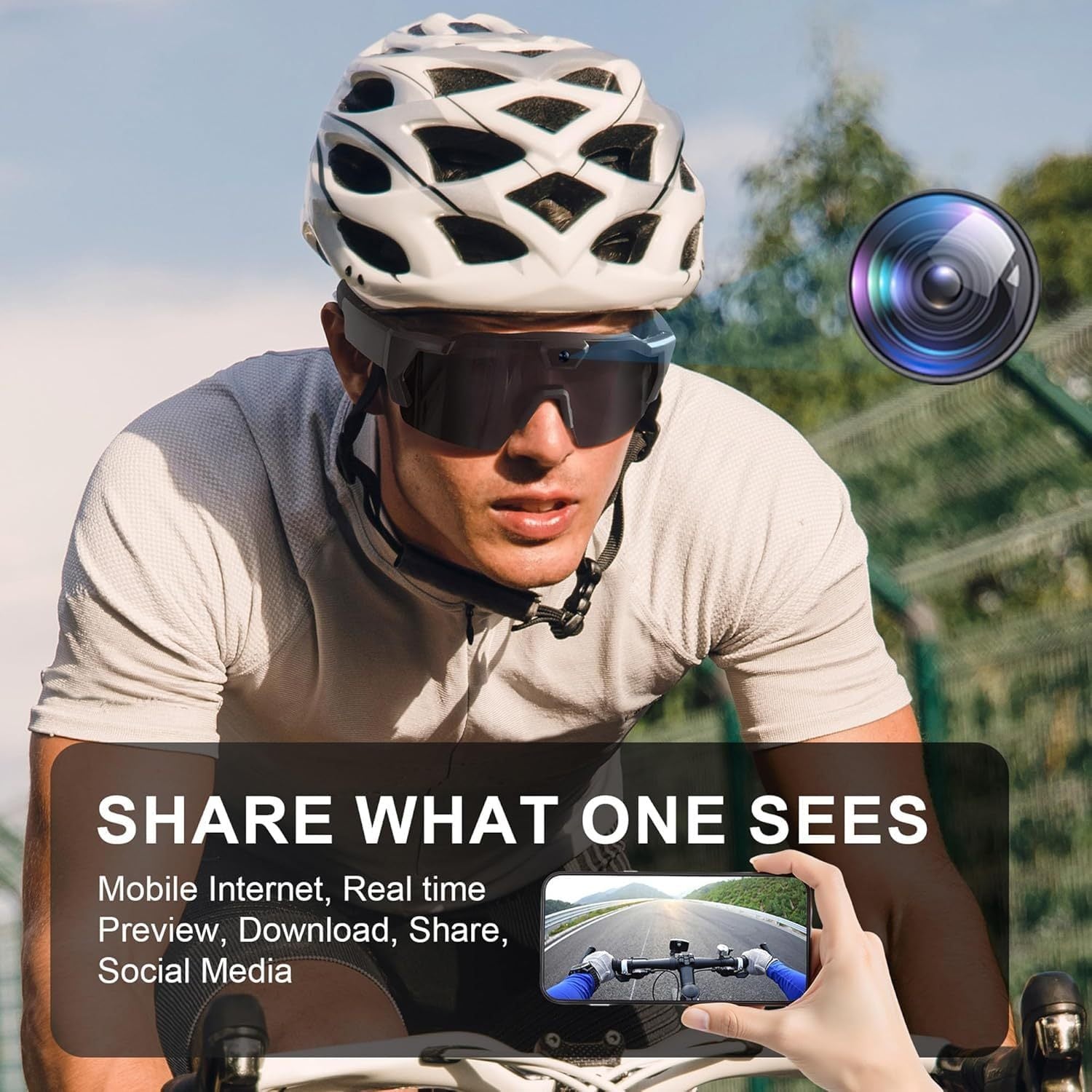 Extreme Sports Smart Glasses, Hands-Free POV Recording Sunglasses for Outdoor Sports Hiking Cycling Camping 64GB 4K HD with Storage Case