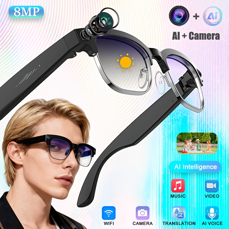 Brand New Half-rim Design - Bestselling AI Smart Glasses - Featuring Real-time Translation And Object Recognition, Open-back Design, Ultra-lightweight, Suitable for Outdoor Work, Travel, Business Use, Long Battery Life, Camping And Outdoor