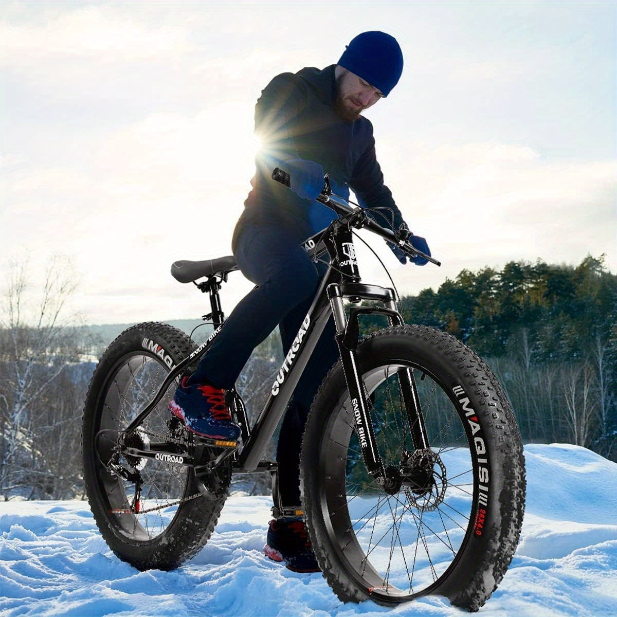 26-Inch Wheeled Fat Tire Mountain Bike Featuring a 21-Speed System, Constructed with a High Carbon Steel Frame, Equipped with Double Disc Brakes And Front Suspension for Enhanced Grip
