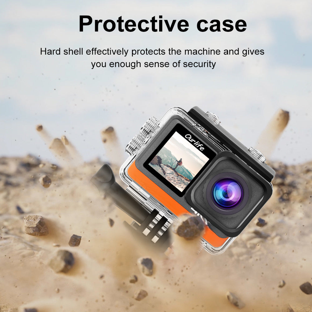 HD Action Camera 4K Ultra HD Camera, 170° Wide-Angle Lens, Dual Screens on Front And Back, 5K + 30 FPS + 24 MP + Image Stabilization, 4X Zoom, Auto Photo Capture, Burst Mode, And Timer Shooting. Ideal for Climbing And Biking, Without Battery