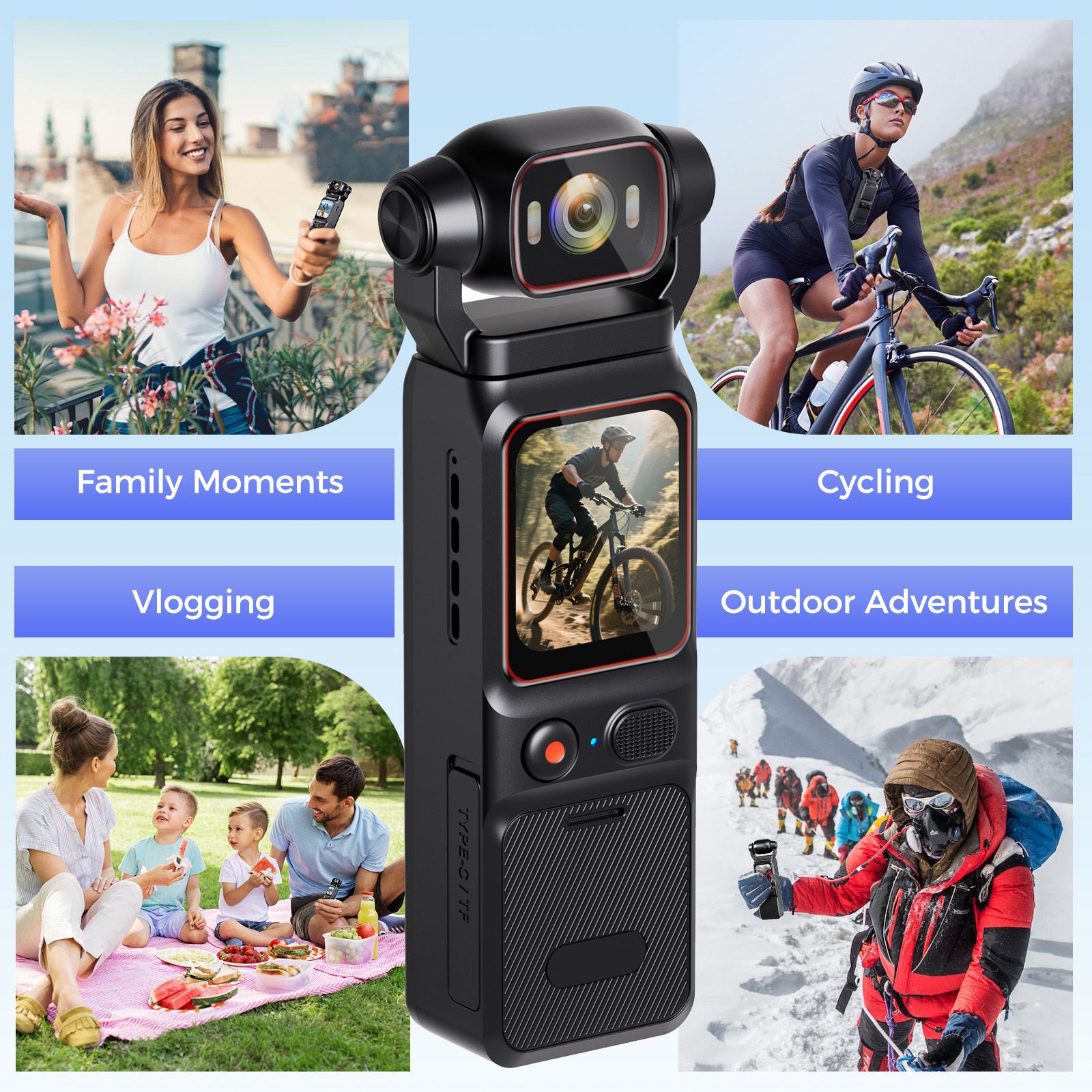 Portable HD Action Camera Extended Battery Life Vlogging Camera 180° Rotatable Lens Gyro Stabilizer Anti-Shake Ultimate Hand Feel Slow Motion Loop Recording