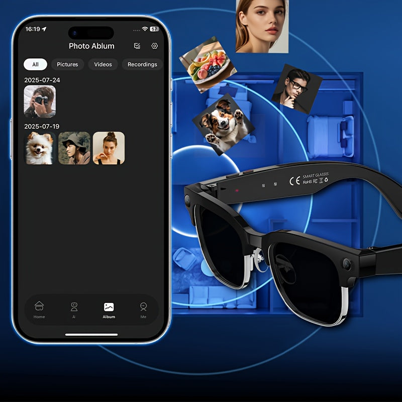 Valentine'S Day Present: Half-Rimmed 4K Camera Glasses Featuring AI Smart Technology for Real-Time Translation And Object Recognition, Open-Ear Audio, a Lightweight Design, And a Battery Life of Up to 8 Hours, Perfect for Outdoor Cycling, Work